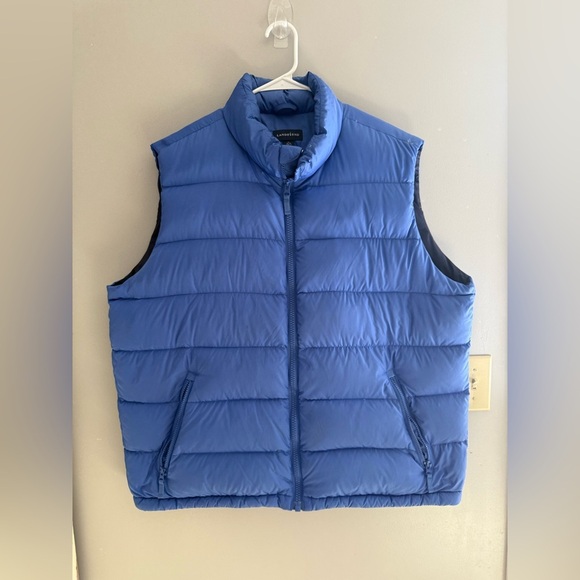 Lands End Down Filled Puffer Vest Mens SZ XL Blue Full Zip Inside Pockets Warm - Picture 1 of 8